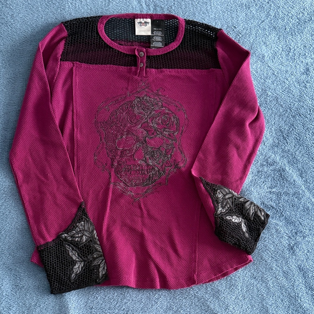 Harley-Davidson Pink and Black Women's Top